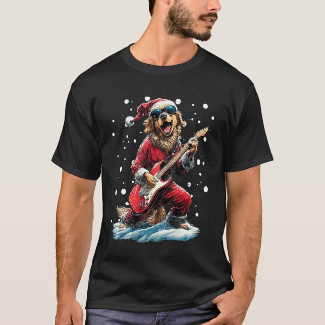 Jul Golden Retriever Spelar Gitarr Rolig Mu T Shirt (Framsida)