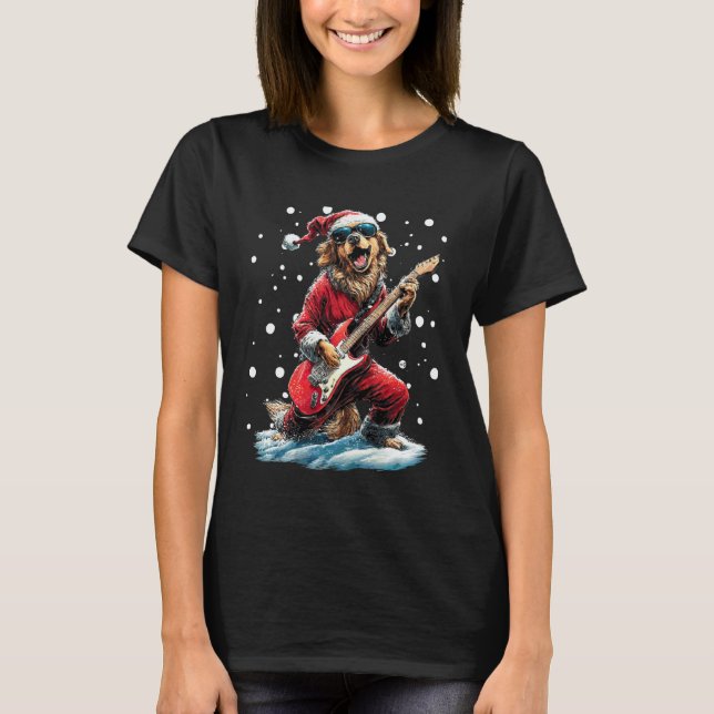 Jul Golden Retriever Spelar Gitarr Rolig Mu T Shirt (Framsida)