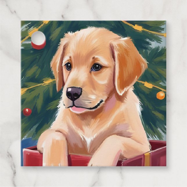 Jul Golden Retriever Valp Present Gåvor Etiketter (Framsida)