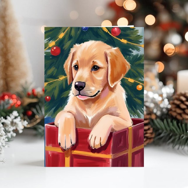 Jul Golden Retriever Valp Present Helgkort (Skapare uppladdad)