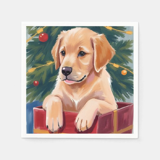 Jul Golden Retriever Valp Present Högtid Pappersservett (Framsidan)
