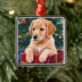 Jul Golden Retriever Valp Present Julgransprydnad Metall