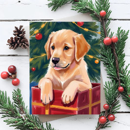 Jul Golden Retriever Valp Present Julkort