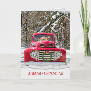 Jul Golden Retrievers in red retro lastbil Kort