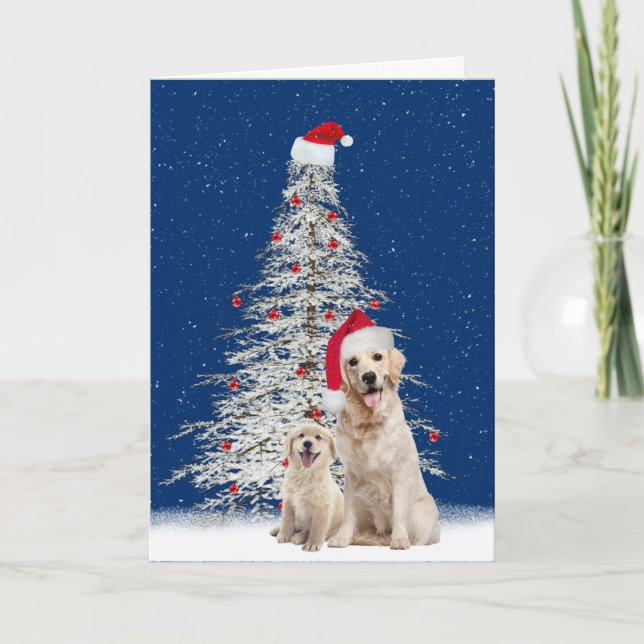 Jul Golden Retrievers med White Träd Helgkort (Framsida)