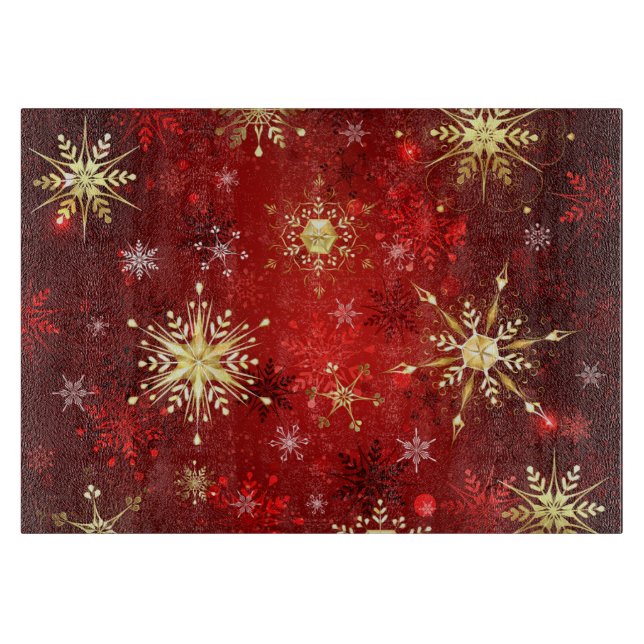 Jul Golden Snöflingor på Röda bakgrunden (Framsidan)