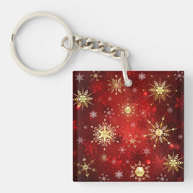 Jul Golden Snöflingor på Röda bakgrunden (Framsidan)