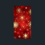 Jul Golden Snöflingor på Röda bakgrunden Adressetikett<br><div class="desc">Röd julbakgrund med guld och vitt smycke snöflingor. Golden snöflingor.</div>