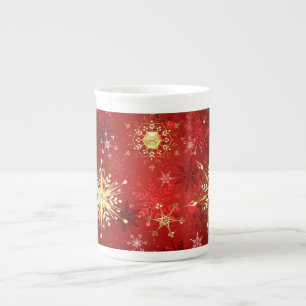 Jul Golden Snöflingor på Röda bakgrunden Benporslin Mugg
