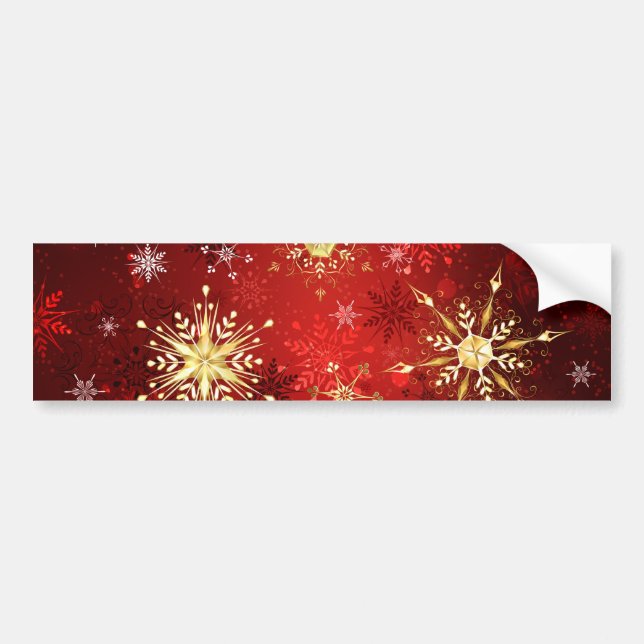 Jul Golden Snöflingor på Röda bakgrunden Bildekal (Framsidan)