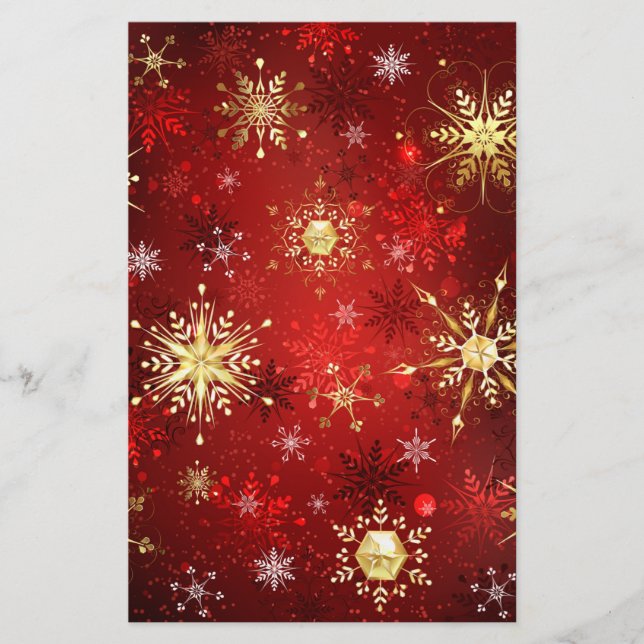 Jul Golden Snöflingor på Röda bakgrunden Brevpapper (Framsida)