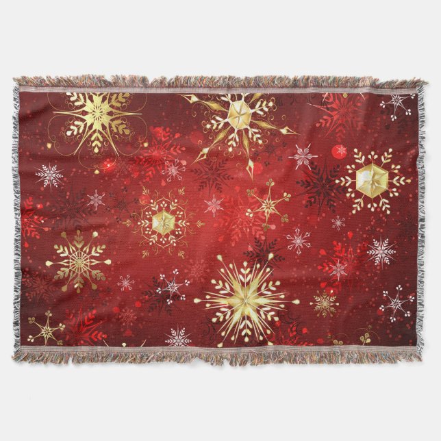 Jul Golden Snöflingor på Röda bakgrunden Filt (Framsidan)