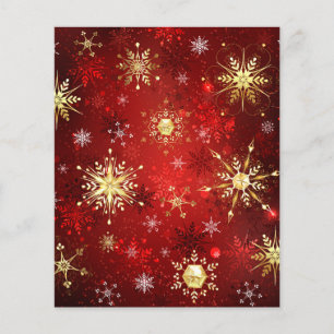 Jul Golden Snöflingor på Röda bakgrunden Flygblad