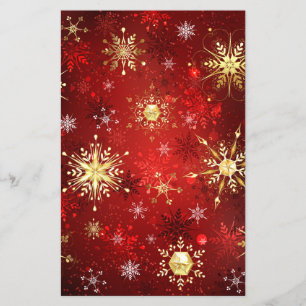 Jul Golden Snöflingor på Röda bakgrunden Flygblad