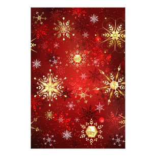 Jul Golden Snöflingor på Röda bakgrunden Fototryck