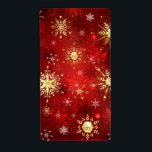 Jul Golden Snöflingor på Röda bakgrunden Fraktsedel<br><div class="desc">Röd julbakgrund med guld och vitt smycke snöflingor. Golden snöflingor.</div>