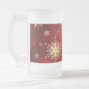 Jul Golden Snöflingor på Röda bakgrunden Frostat Ölglas
