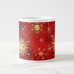 Jul Golden Snöflingor på Röda bakgrunden Jumbo Mugg