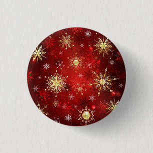 Jul Golden Snöflingor på Röda bakgrunden Knapp