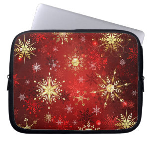 Jul Golden Snöflingor på Röda bakgrunden Laptop Fodral