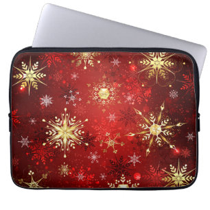 Jul Golden Snöflingor på Röda bakgrunden Laptop Fodral