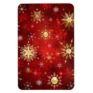 Jul Golden Snöflingor på Röda bakgrunden Magnet