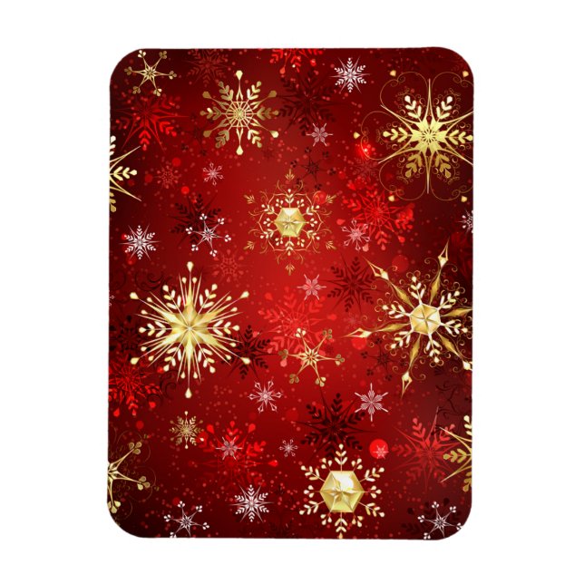 Jul Golden Snöflingor på Röda bakgrunden Magnet (Vertikal)