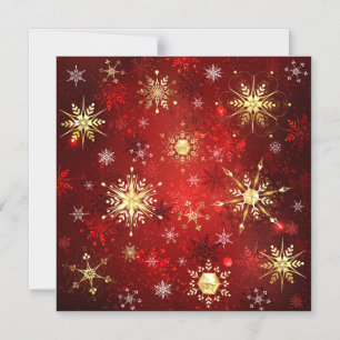 Jul Golden Snöflingor på Röda bakgrunden Magnetisk Inbjudningskort