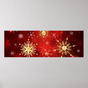 Jul Golden Snöflingor på Röda bakgrunden Poster