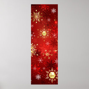 Jul Golden Snöflingor på Röda bakgrunden Poster