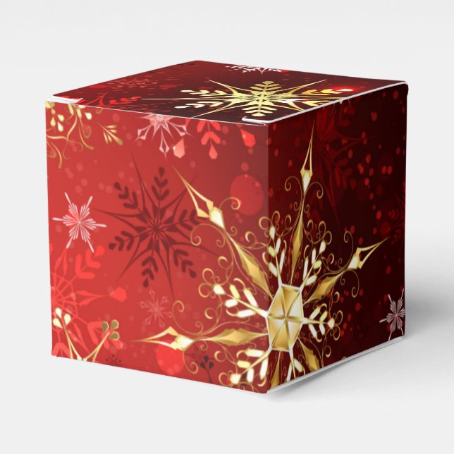 Jul Golden Snöflingor på Röda bakgrunden Presentaskar (Framsidan Sidan)