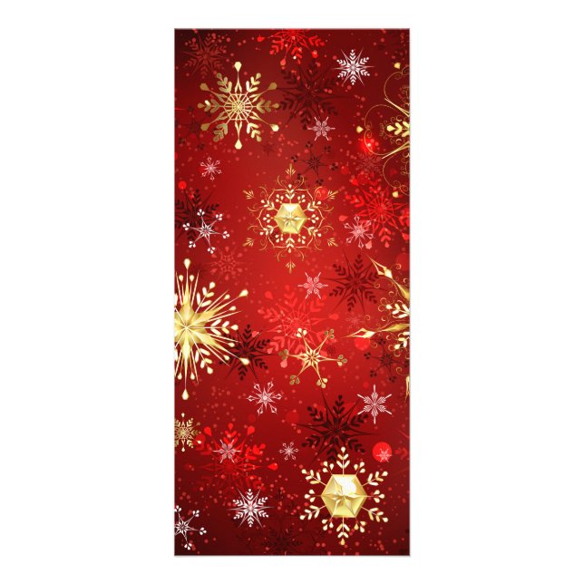 Jul Golden Snöflingor på Röda bakgrunden Reklamkort (Framsidan)