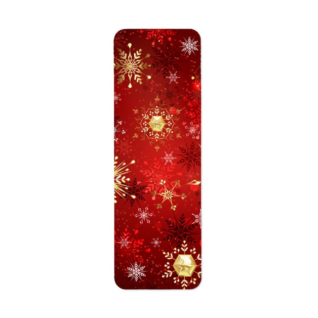 Jul Golden Snöflingor på Röda bakgrunden Returadress Etikett (Framsidan)