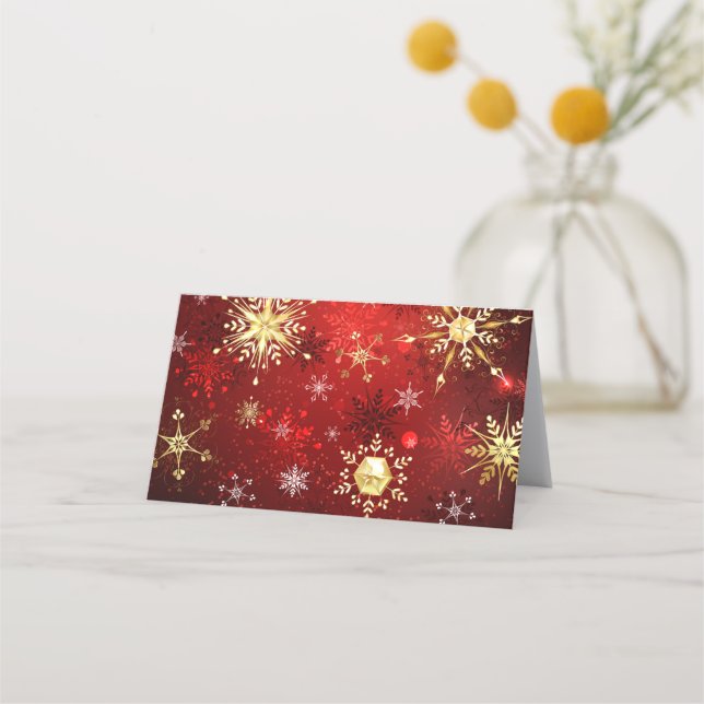 Jul Golden Snöflingor på Röda bakgrunden Tidsbeställning Kort (Framsida)