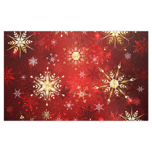 Jul Golden Snöflingor på Röda bakgrunden Tyg