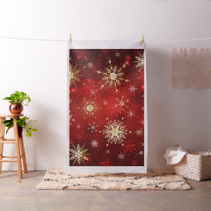 Jul Golden Snöflingor på Röda bakgrunden Tyg