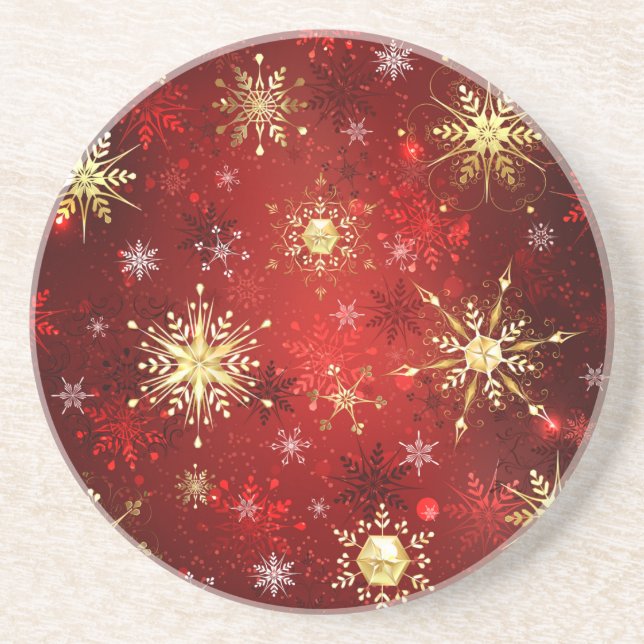 Jul Golden Snöflingor på Röda bakgrunden Underlägg (Framsidan)