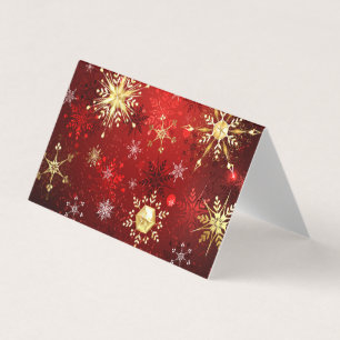 Jul Golden Snöflingor på Röda bakgrunden Visitkort