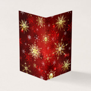 Jul Golden Snöflingor på Röda bakgrunden Visitkort