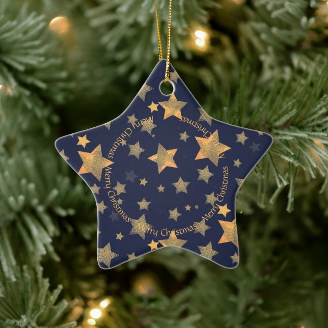 Jul Golden Stars Navy Blue Classic Elegant Julgransprydnad Keramik (Träd)