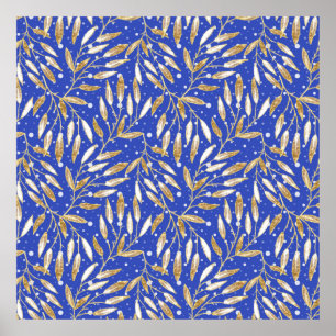 Jul, Golden twigs, vit, snöflingor, vinter Poster