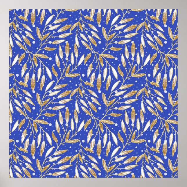 Jul, Golden twigs, vit, snöflingor, vinter Poster (Framsidan)