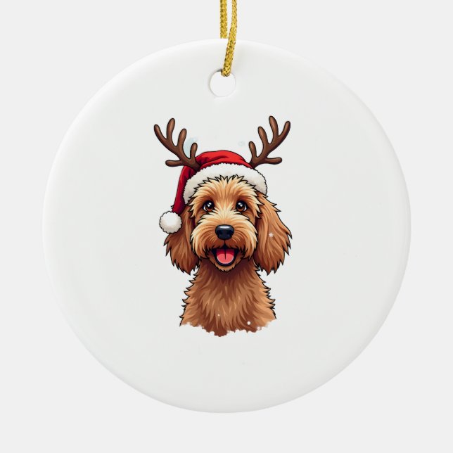 Jul Goldendoodle Hund Ren Jul Doodle Julgransprydnad Keramik (Framsidan)