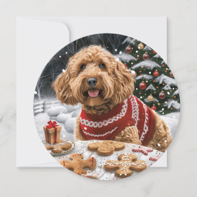 Jul Goldendoodle Hundar Julkort (Framsida)