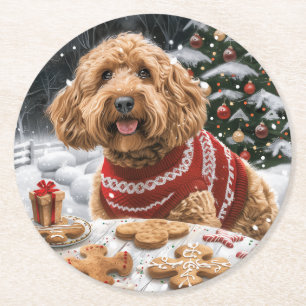 Jul Goldendoodle Hundar Underlägg Papper Rund