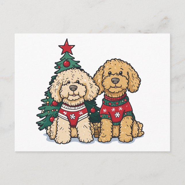 Jul Goldendoodle Hundar Vykort (Framsida)