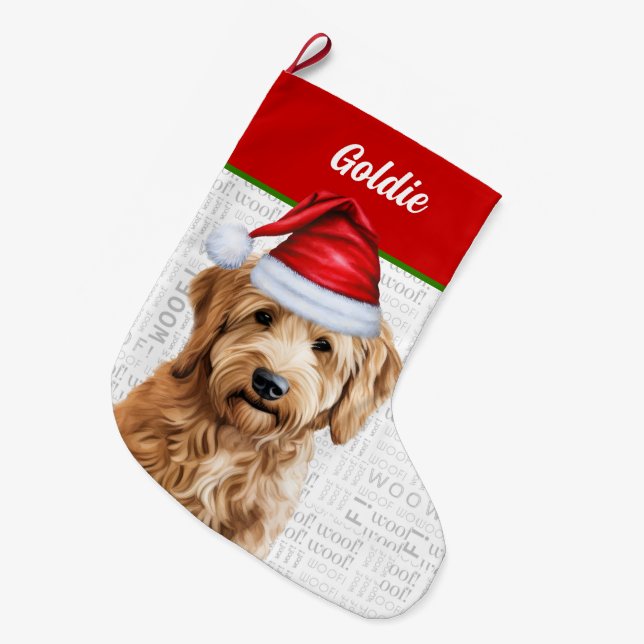 Jul Goldendoodle med Hund Namn Stor Julstrumpa (Framsidan (Hängande))