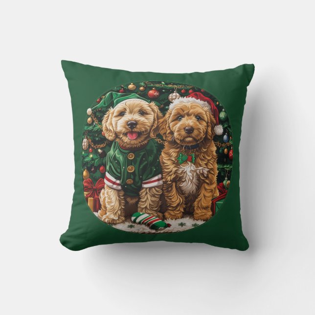 Jul Goldendoodle Puppy Hundar Kudde (Framsida)