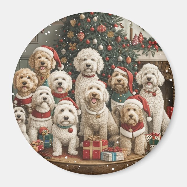 Jul Goldendoodle Puppy Hundar Magnet (Framsidan)