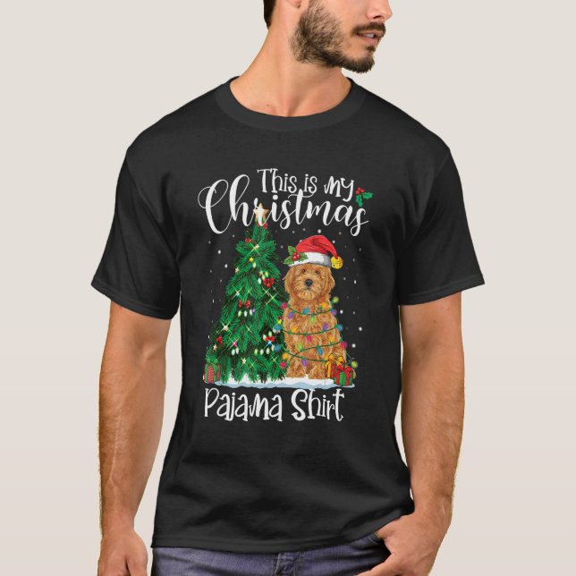 Jul Goldendoodle Reindeer Pajama Hund Julafton T Shirt (Framsida)